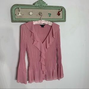 Sunny Taylor long sleev creeps Victorian bell sleeve v neck large pink blush top